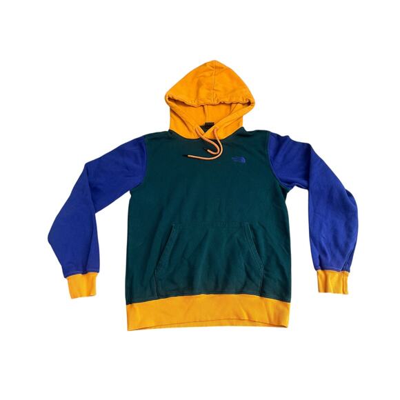 North Face TNF Blue Yellow Green Colorblock Mens Small Hoodie Sweatshirt - Picture 1 of 7